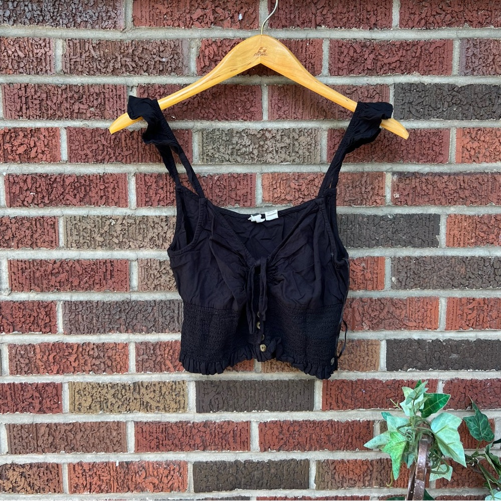 Roxy Black Ruffle Shoulder Button Front Drawstrin… - image 1
